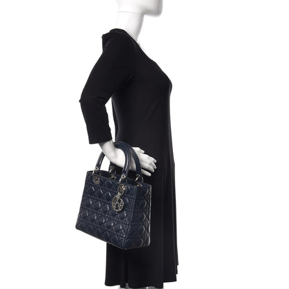 Christian Dior Lambskin Cannage Medium Lady Dior Navy Blue 2 of 9