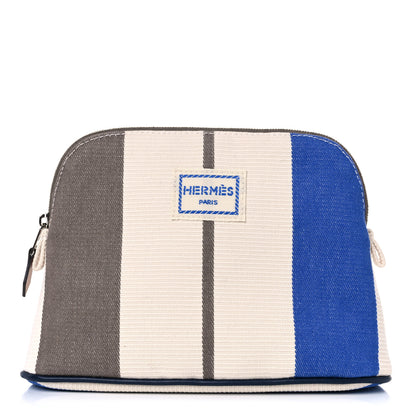 Hermes Cotton Stripe Bolide Rayures Rocabar Mini Travel Cosmetic Pouch Azur Etoupe 1 of 10