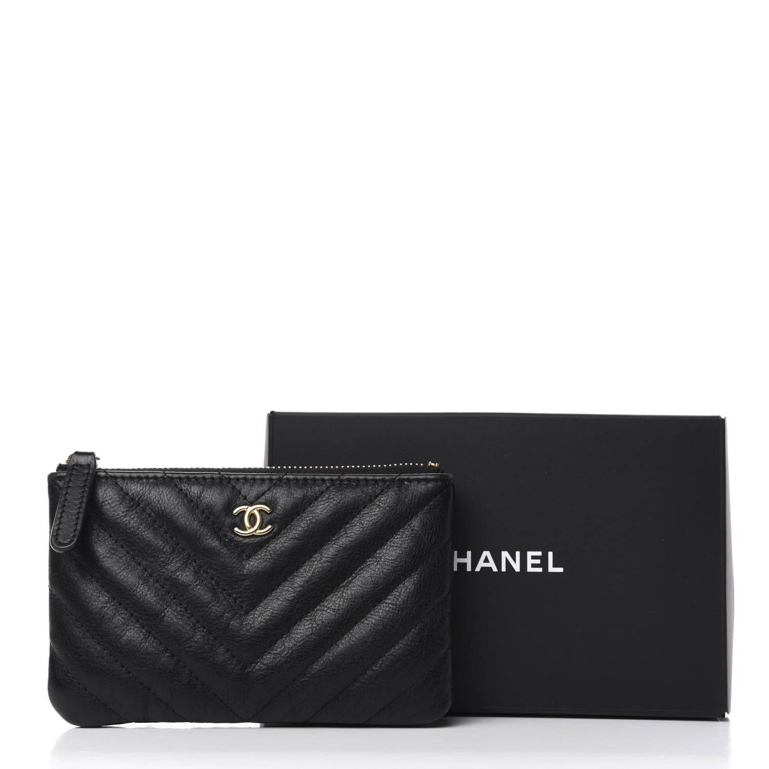 Chanel Crumpled Calfskin Chevron Quilted Small Cosmetic Case Black 8 of 8