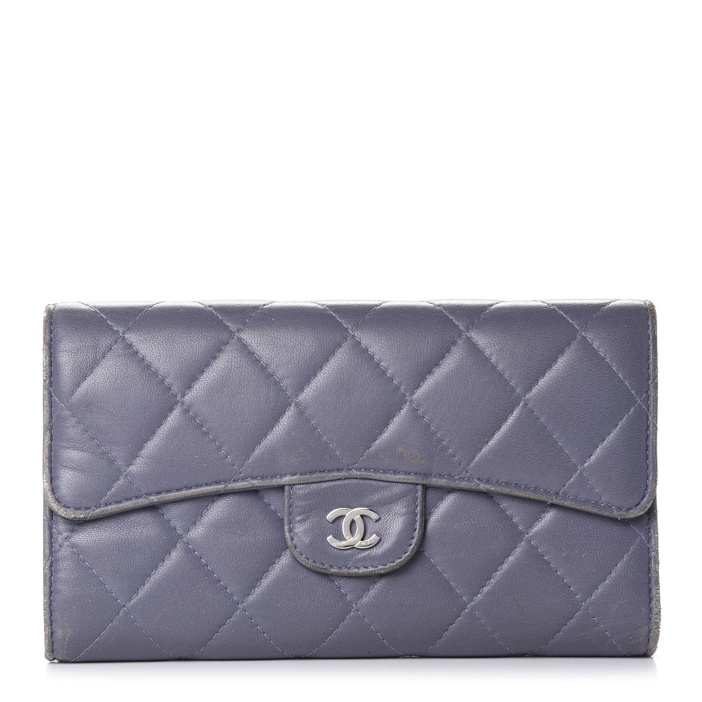Lambskin Quilted Large Flap Wallet Purple