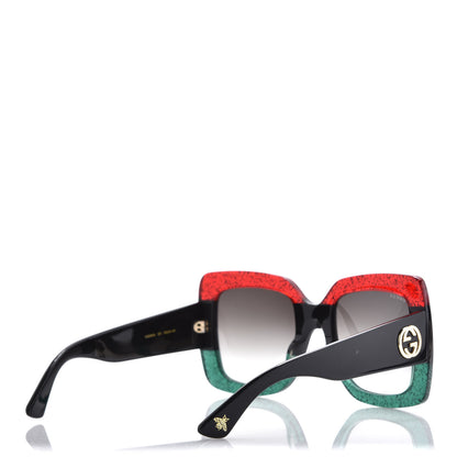 Gucci Square Frame GG0083S Sunglasses Glitter Red Black Green 4 of 8