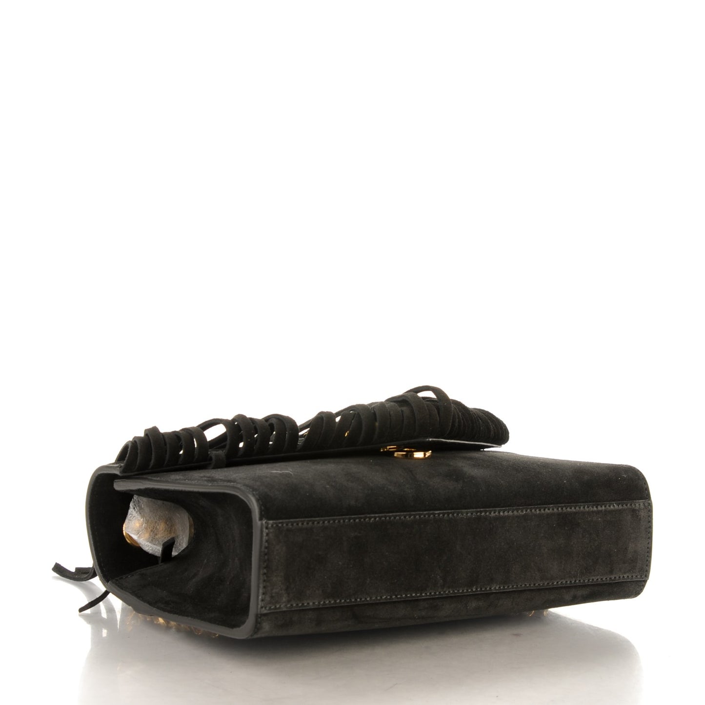 Suede Fringe Small Monogram Satchel Black