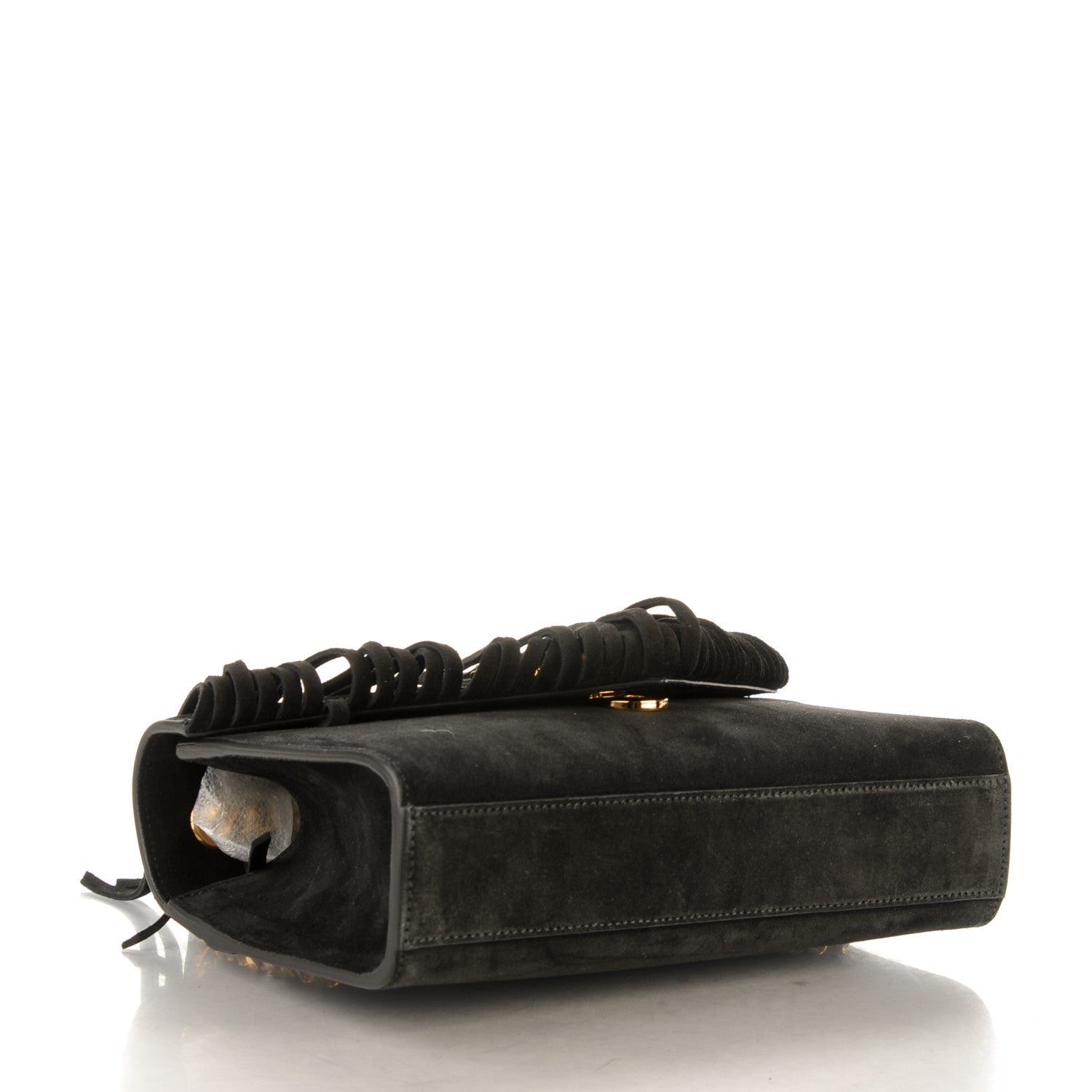 Saint Laurent Suede Fringe Small Monogram Satchel Black 4 of 8