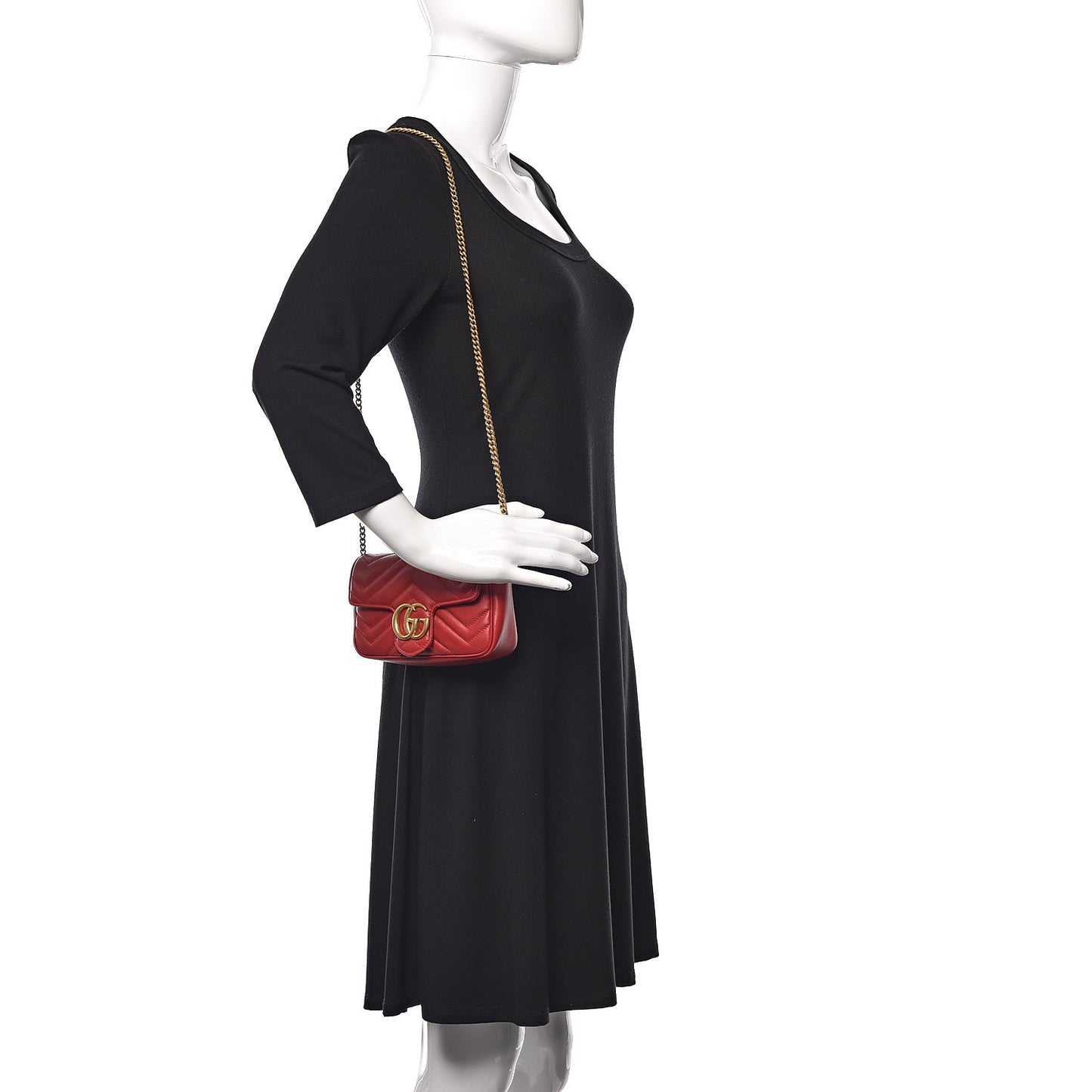 Calfskin Matelasse Super Mini GG Marmont Shoulder Bag Hibiscus Red