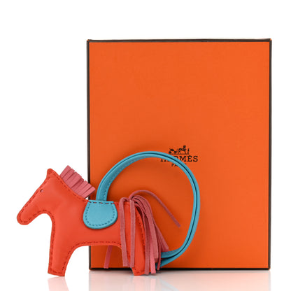 Hermes Milo Lambskin Grigri Rodeo Horse Bag Charm PM Orange Poppy Rose Azalee Bleu Azteque 4 of 4