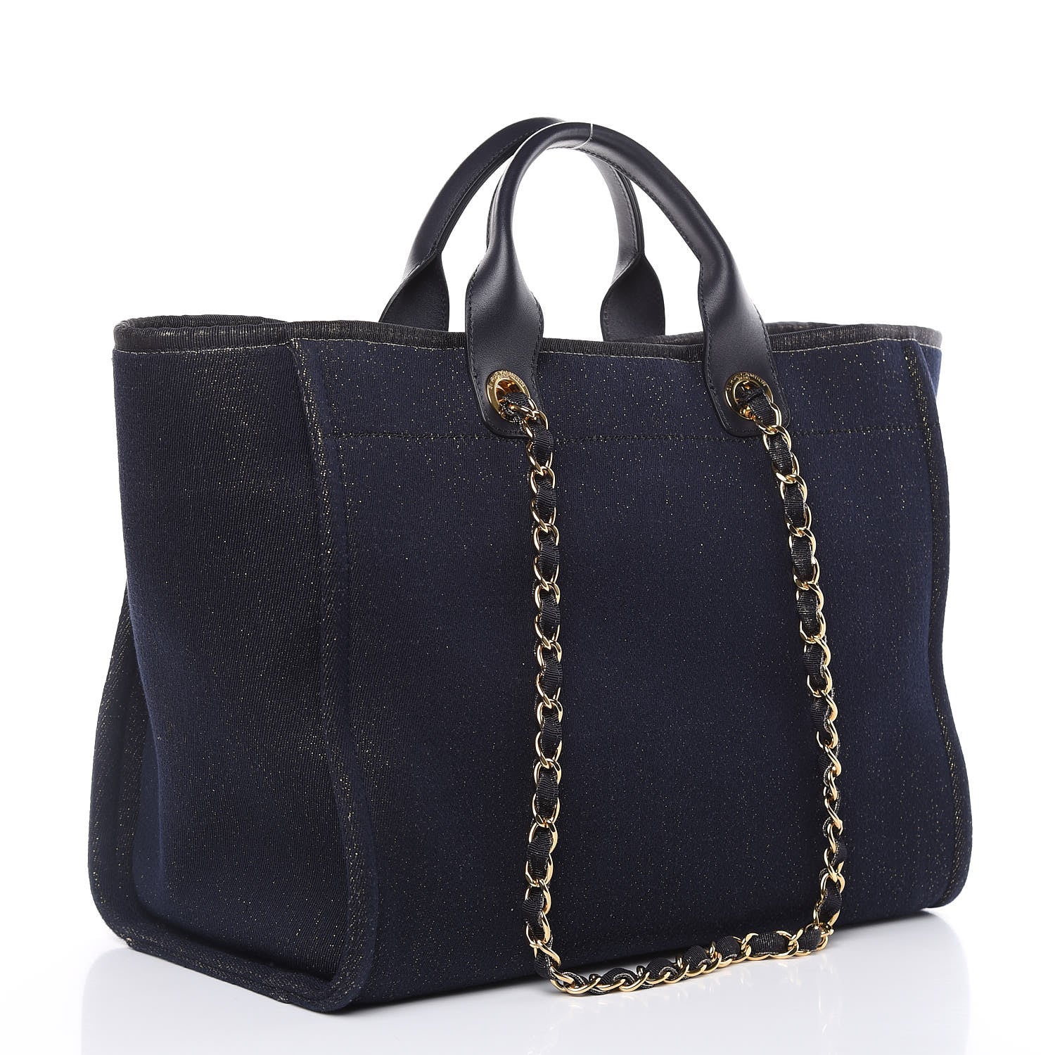 Chanel Lurex Canvas Medium Deauville Tote Navy Blue Gold 3 of 10