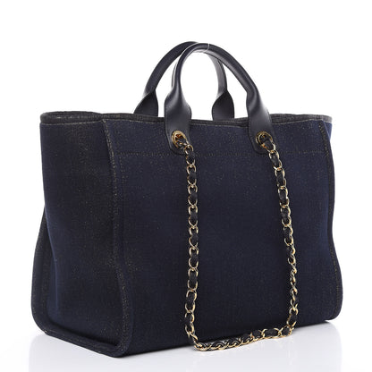 Chanel Lurex Canvas Medium Deauville Tote Navy Blue Gold 3 of 10