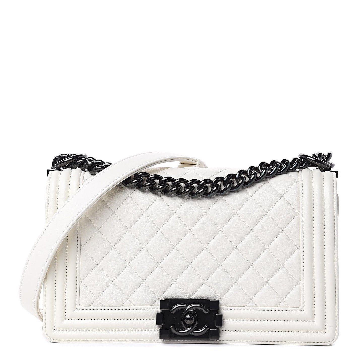 Calfskin Quilted Medium Boy Flap White