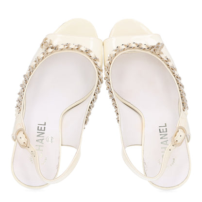 Chanel Patent Chain CC Slingback Sandals 39.5 Beige Black 2 of 10