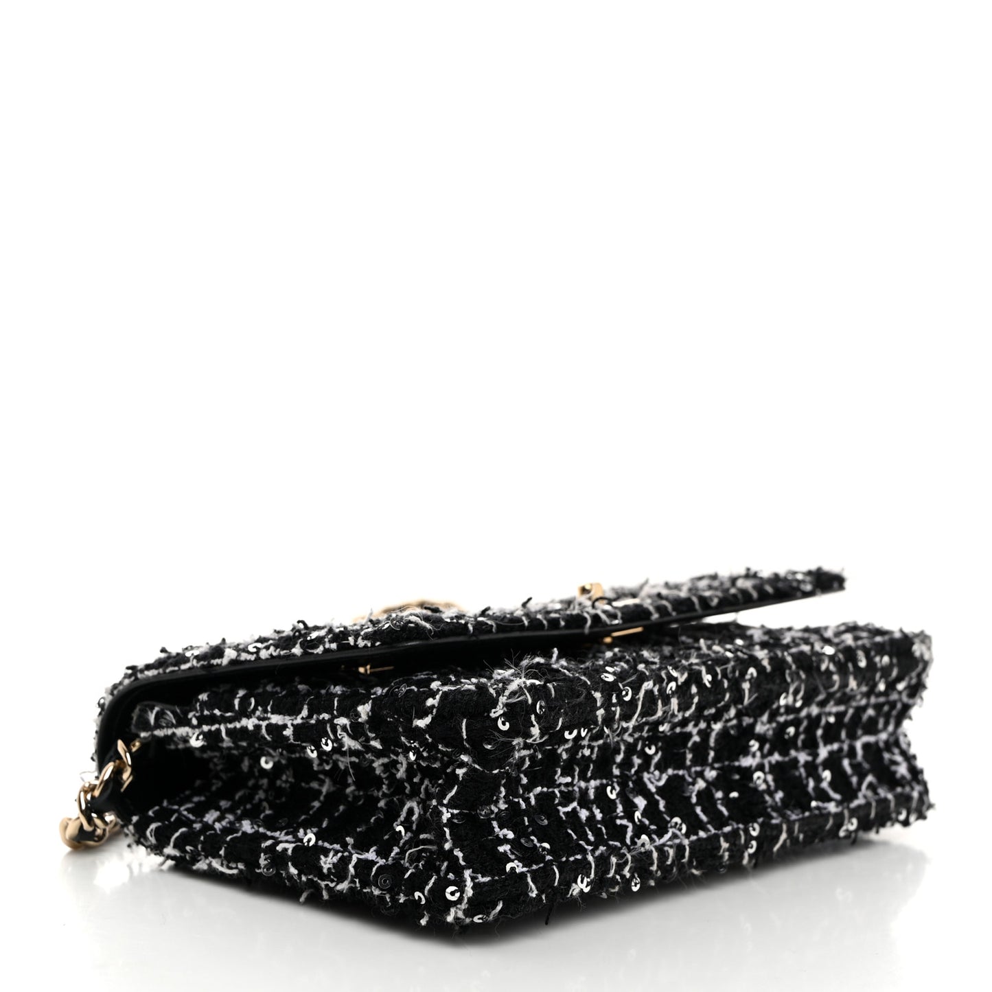 Tweed Sequin Quilted Wallet On Chain WOC Black White