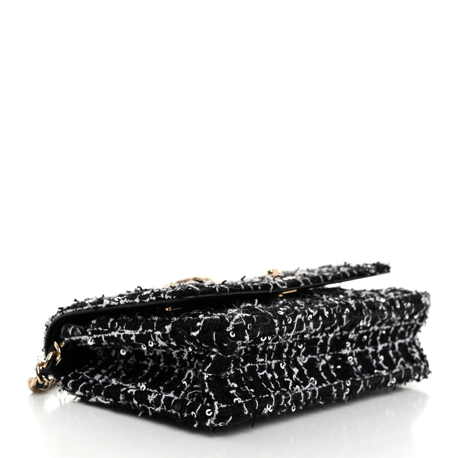 Chanel Tweed Sequin Quilted Wallet On Chain WOC Black White 4 of 10
