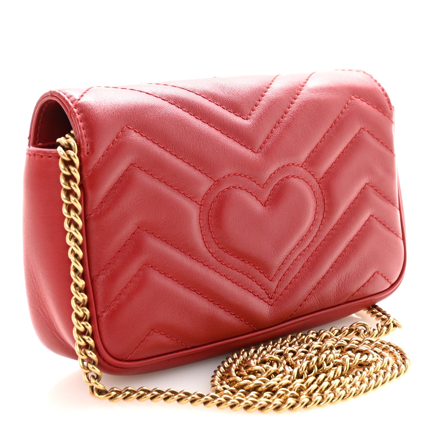 Gucci Calfskin Matelasse Super Mini GG Marmont Shoulder Bag Hibiscus Red 3 of 10