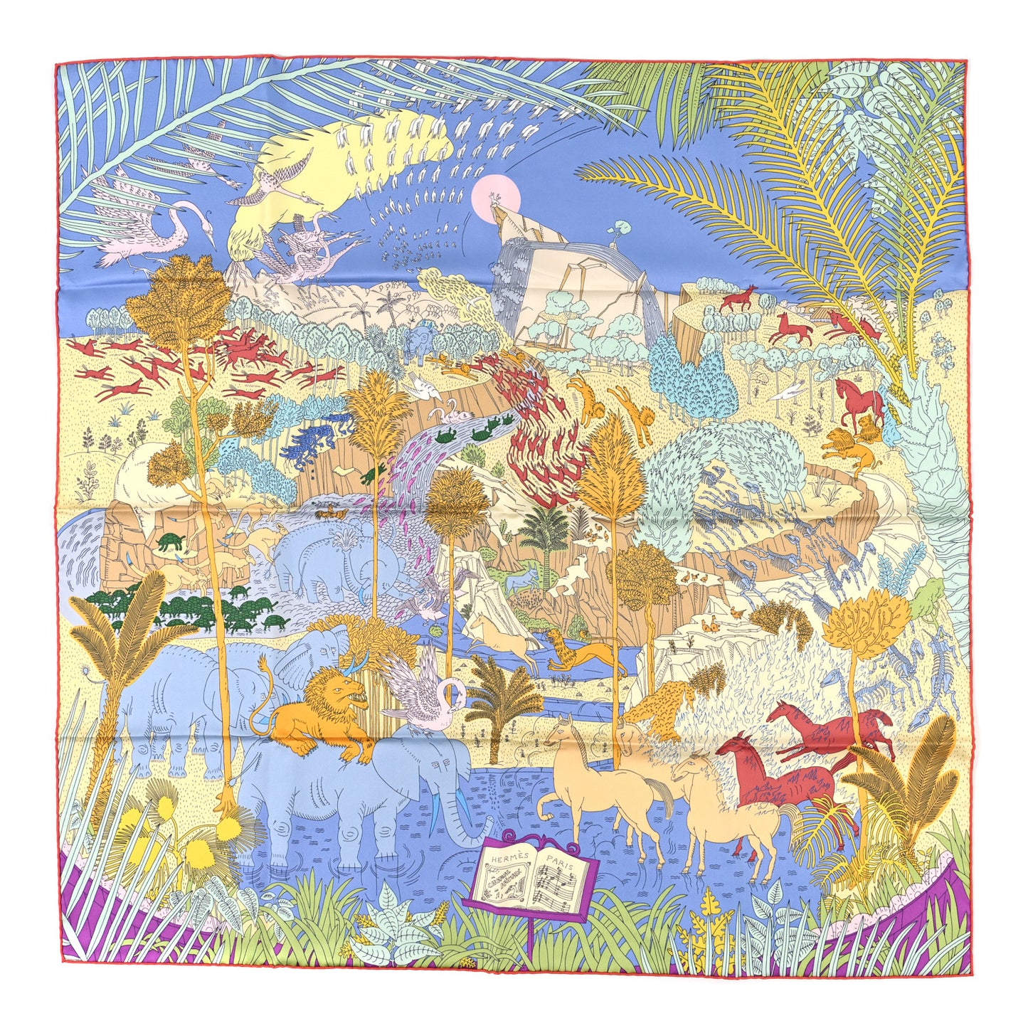 Silk Le Carnaval des Animaux Scarf 90 Bleu Glacier Jaune