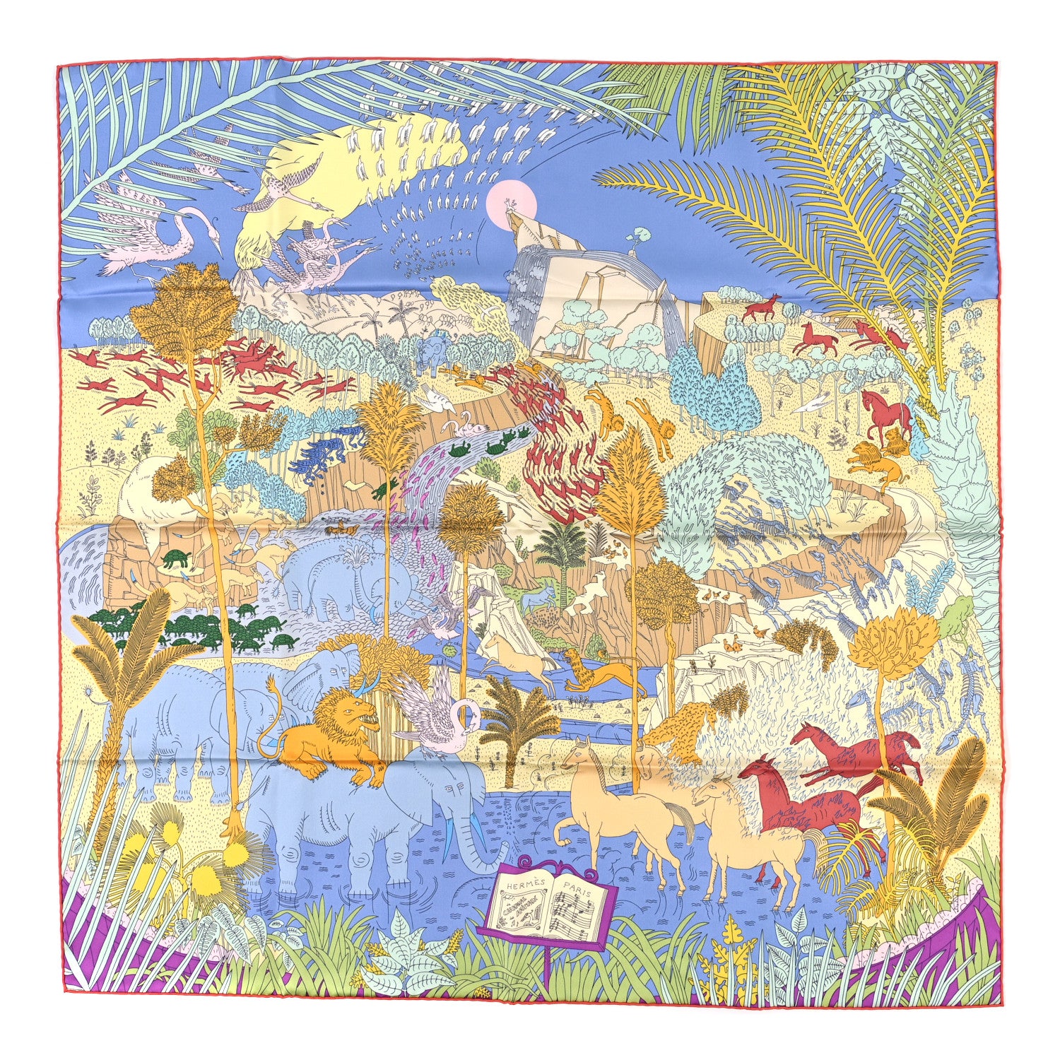 Hermes Silk Le Carnaval des Animaux Scarf 90 Bleu Glacier Jaune 1 of 3