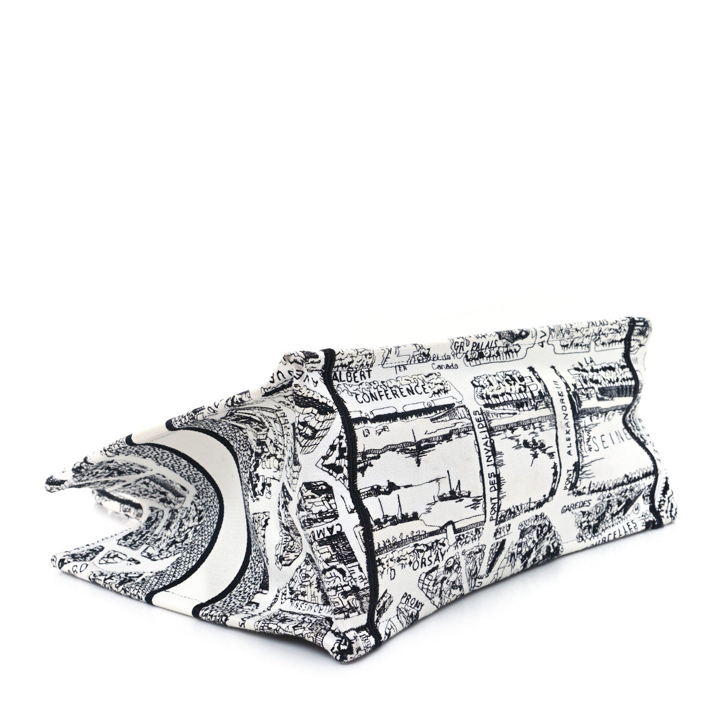 Canvas Embroidered Medium Plan De Paris Book Tote White Black