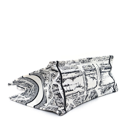 Christian Dior Canvas Embroidered Medium Plan De Paris Book Tote White Black 4 of 12