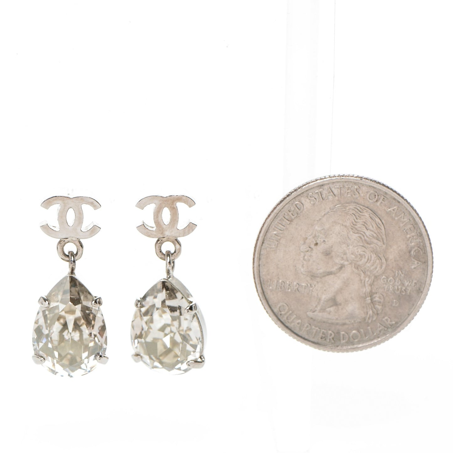 Crystal CC Drop Earrings Silver