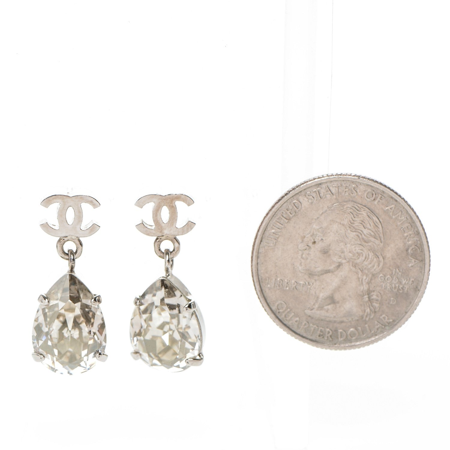 Chanel Crystal CC Drop Earrings Silver 2 of 4