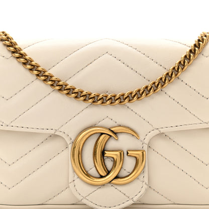 Gucci Calfskin Matelasse Super Mini GG Marmont Shoulder Bag White 8 of 10
