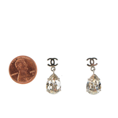 Chanel Crystal CC Drop Earrings Silver 2 of 4