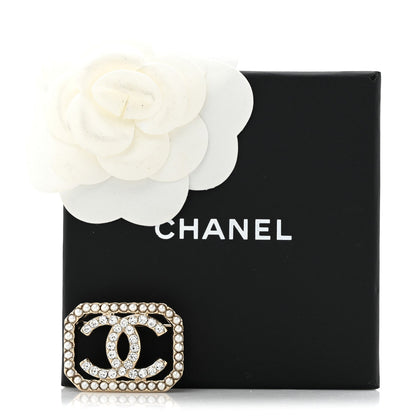 Chanel Pearl Crystal CC Square Brooch Gold 4 of 4