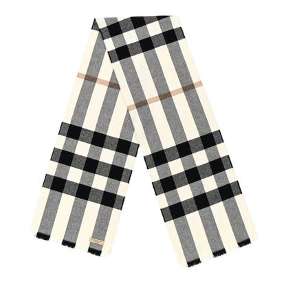 Burberry Cashmere Wool Mega Check Fringe Scarf Ivory Black 2 of 4