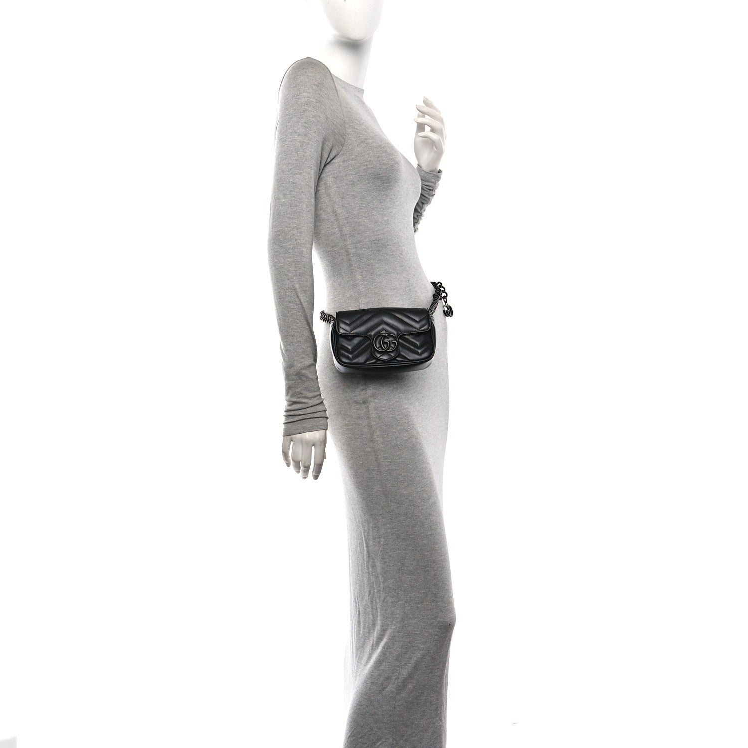 Gucci Calfskin Matelasse Monochrome GG Marmont Chain Belt Bag Black 2 of 10