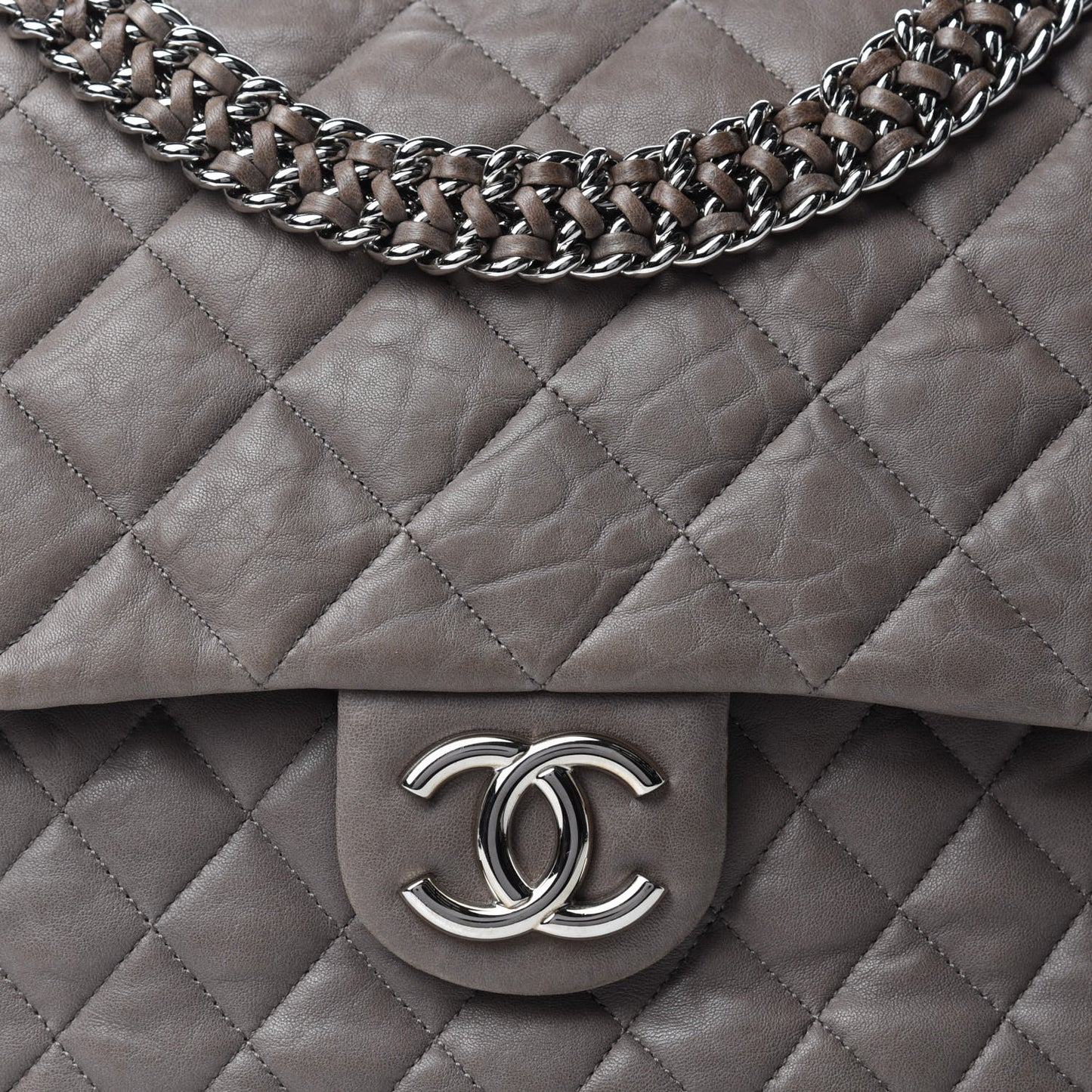 Washed Lambskin Quilted Chain Around Maxi Flap Taupe