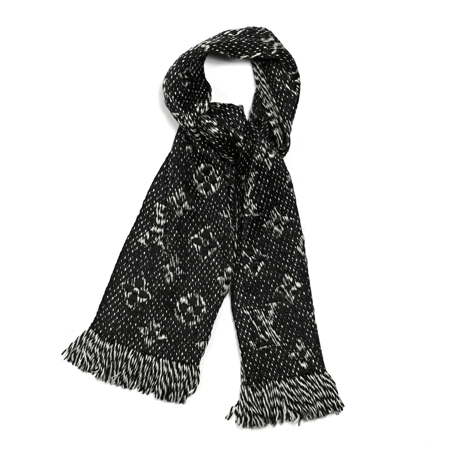 Louis Vuitton Wool Silk Logomania Scarf Black White 1 of 3