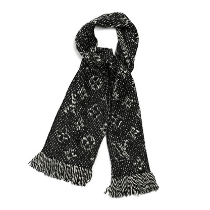 Louis Vuitton Wool Silk Logomania Scarf Black White 1 of 3