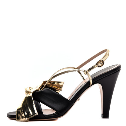 Gucci Nappa Metallic Bow Daphne High Heel Sandals 38.5 Black Platino 1 of 7