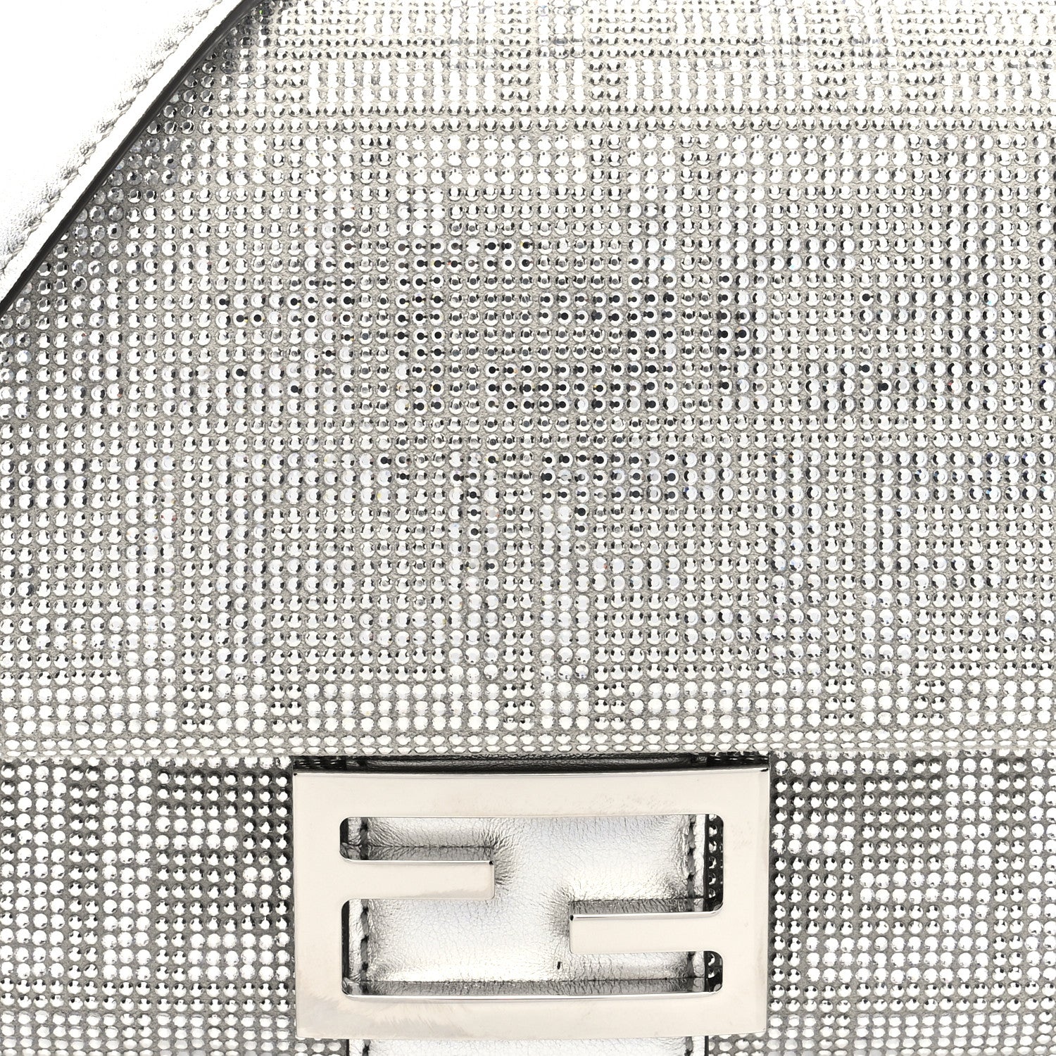 Fendi Crystal Vitello Laminato FF Medium Baguette Crystal Argento 7 of 9