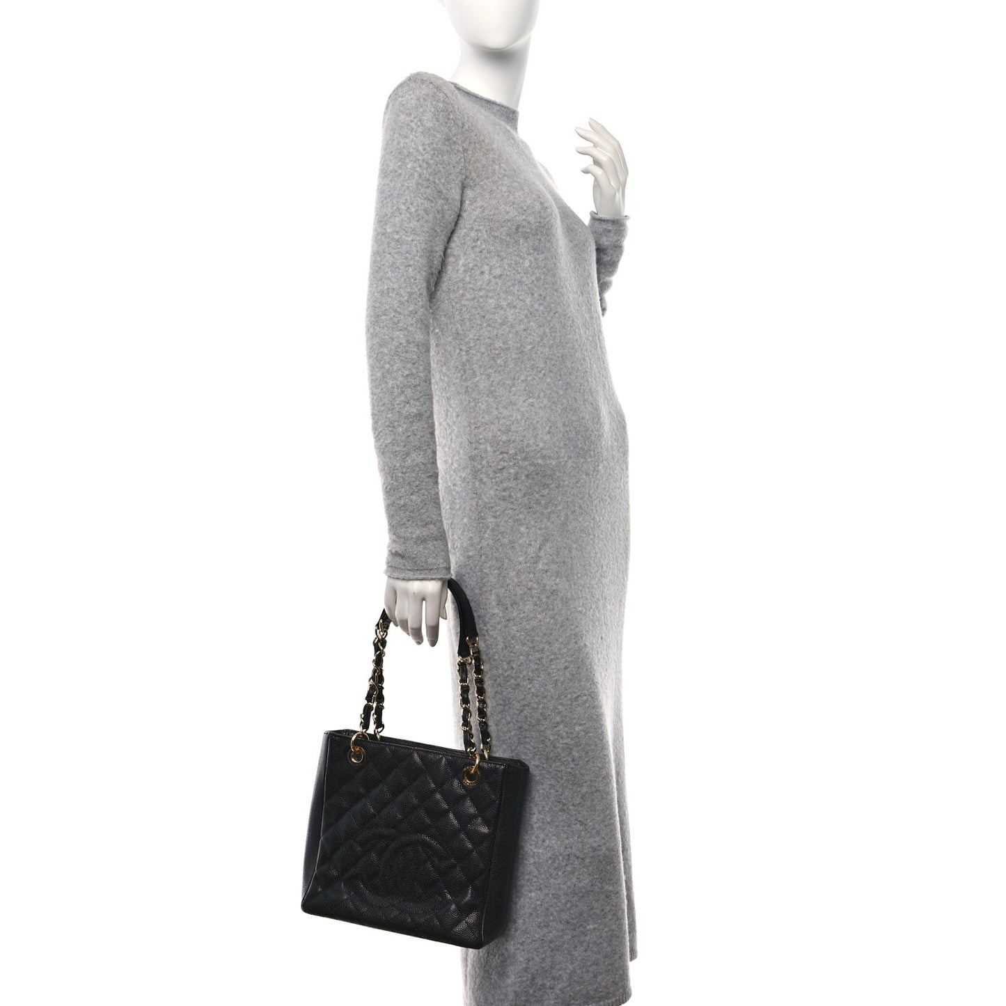 Caviar Quilted Petit Shopping Tote PST Black