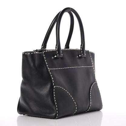 Prada City Calf Small Stitched Twin Pocket Tote Black White 3 of 11