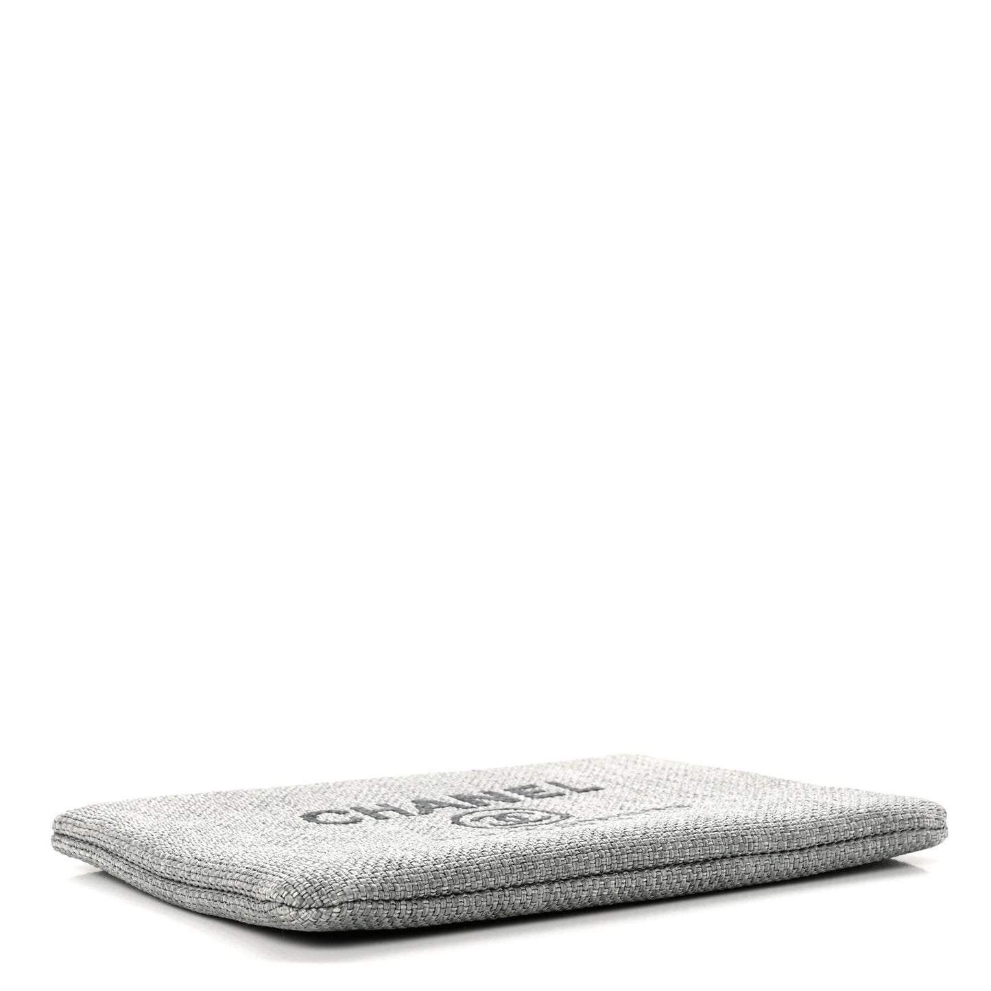 Woven Straw Raffia Medium Deauville Pouch Grey