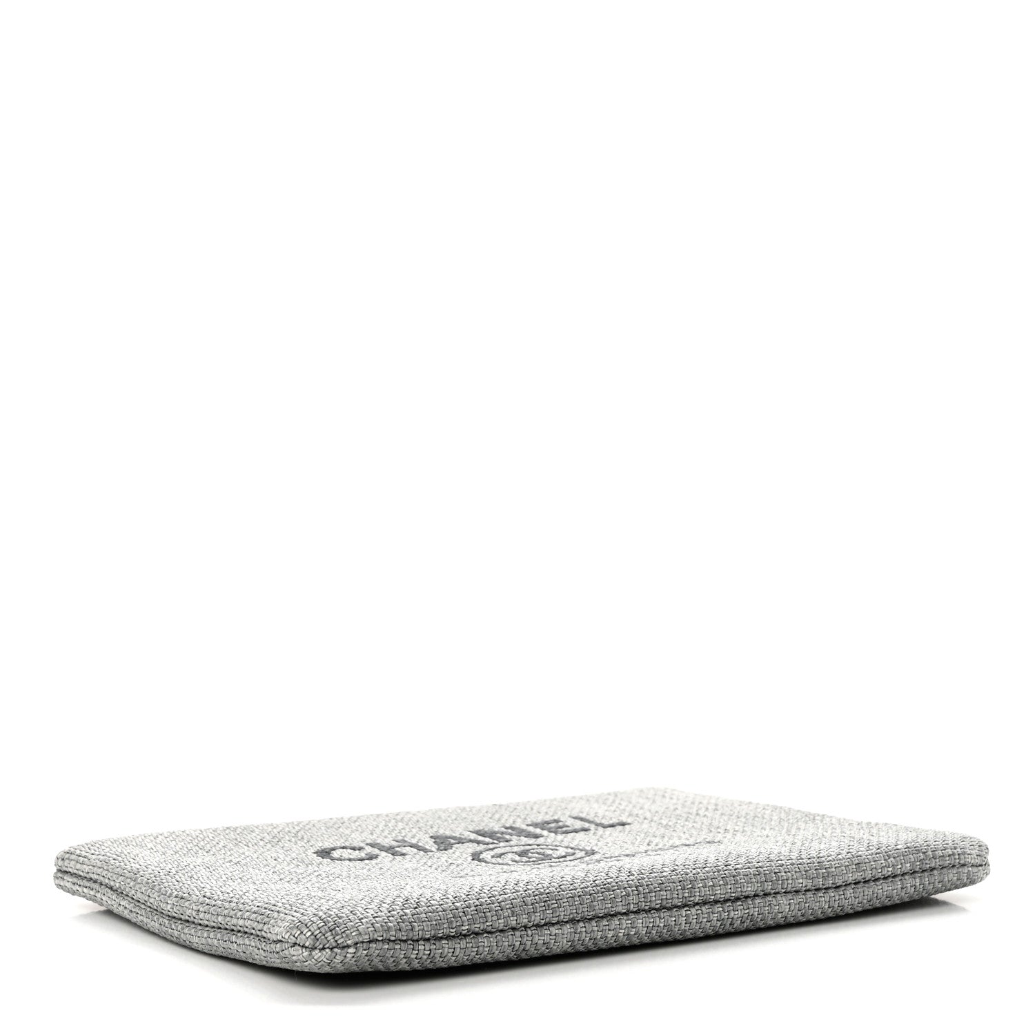 Chanel Woven Straw Raffia Medium Deauville Pouch Grey 4 of 7