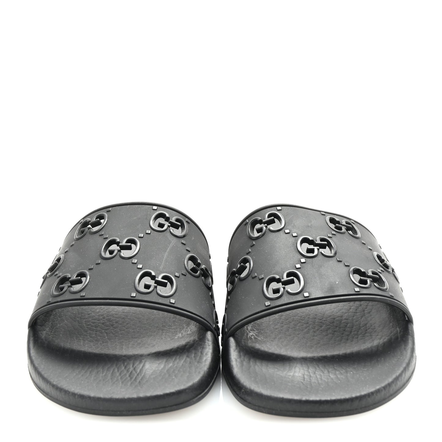 Rubber GG Monogram Perforated Womens Slide Sandals 39 Black