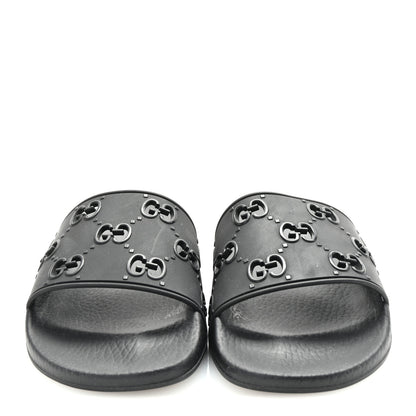 Gucci Rubber GG Monogram Perforated Womens Slide Sandals 39 Black 3 of 8