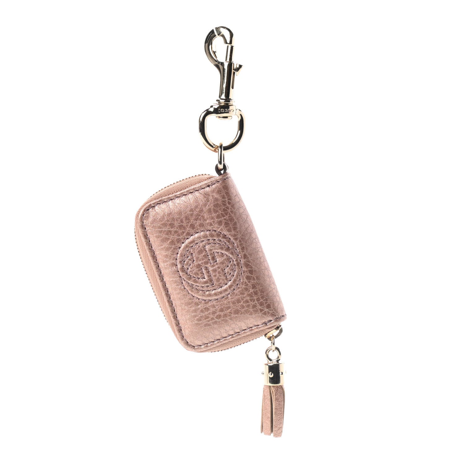 Gucci Metallic Pebbled Calfskin Soho Coin Purse Key Ring Pink 1 of 5