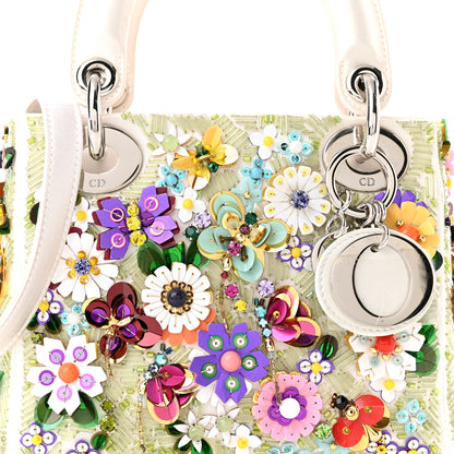 Christian Dior Satin Beaded Floral Embroidered Mini Lady Dior White Multicolor 7 of 9