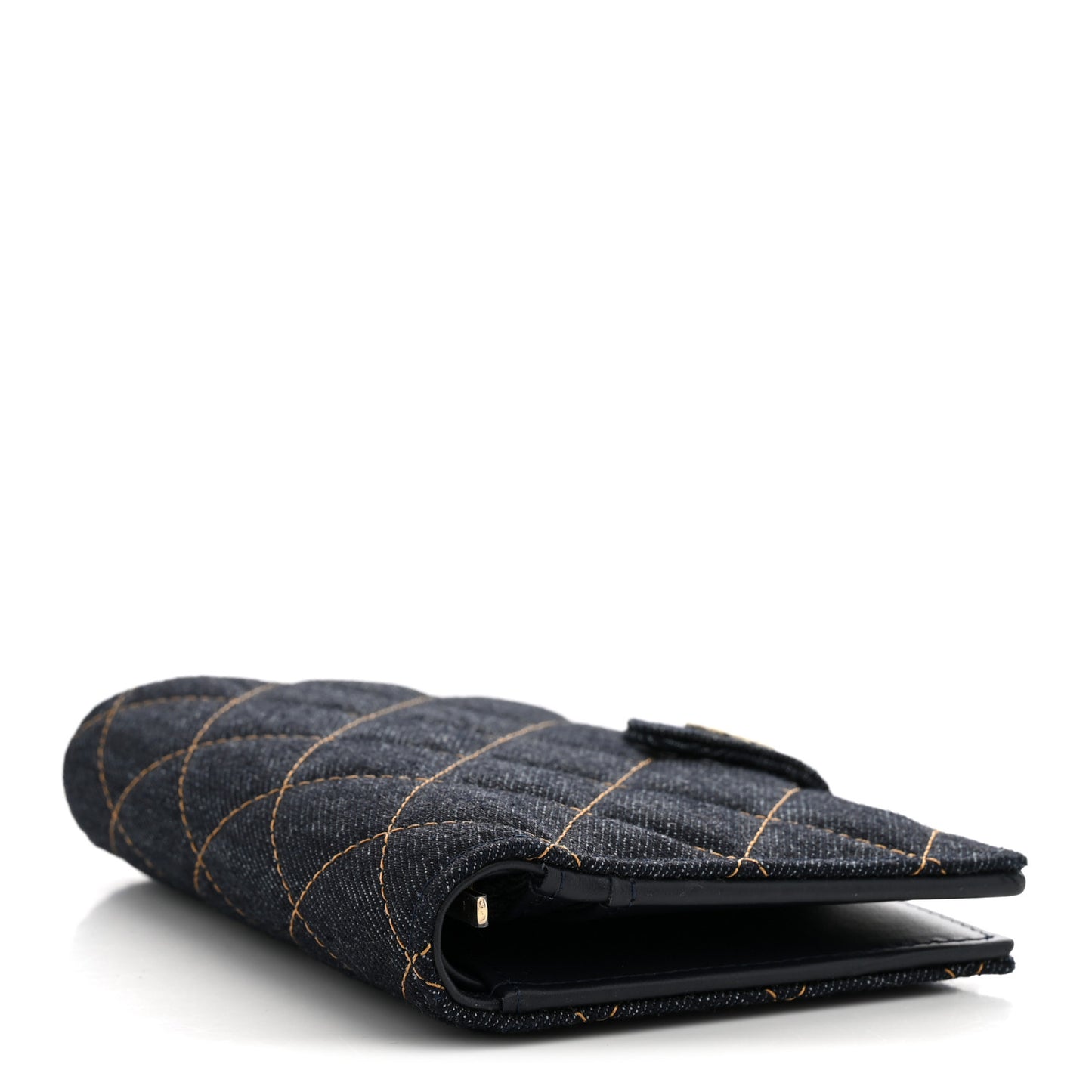 Denim Quilted Passport Holder Dark Blue Orange