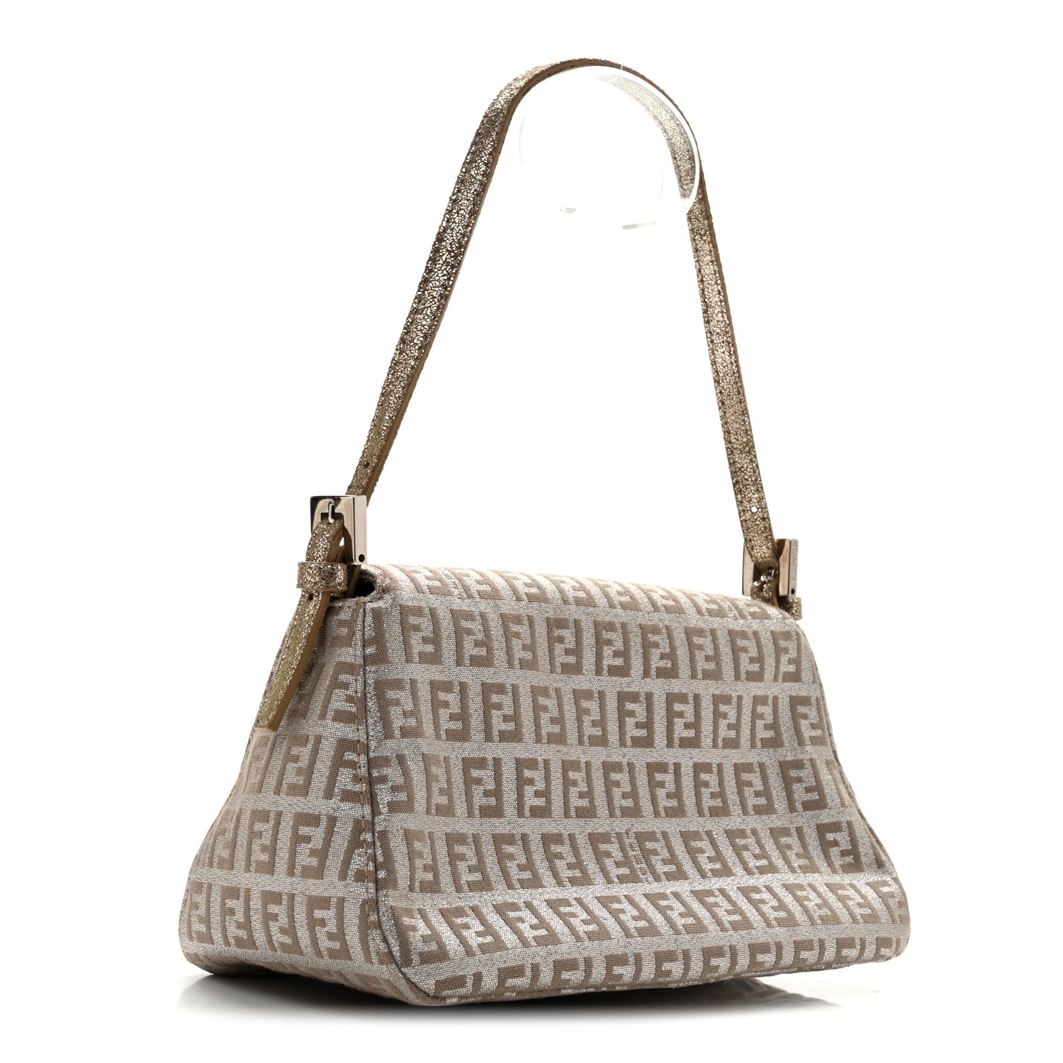 Fendi Metallic Jacquard Zucchino Suede Mini Mama Baguette Cipria Argento Grigio 3 of 13