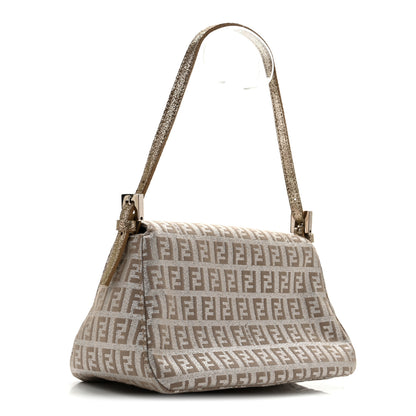 Fendi Metallic Jacquard Zucchino Suede Mini Mama Baguette Cipria Argento Grigio 3 of 13