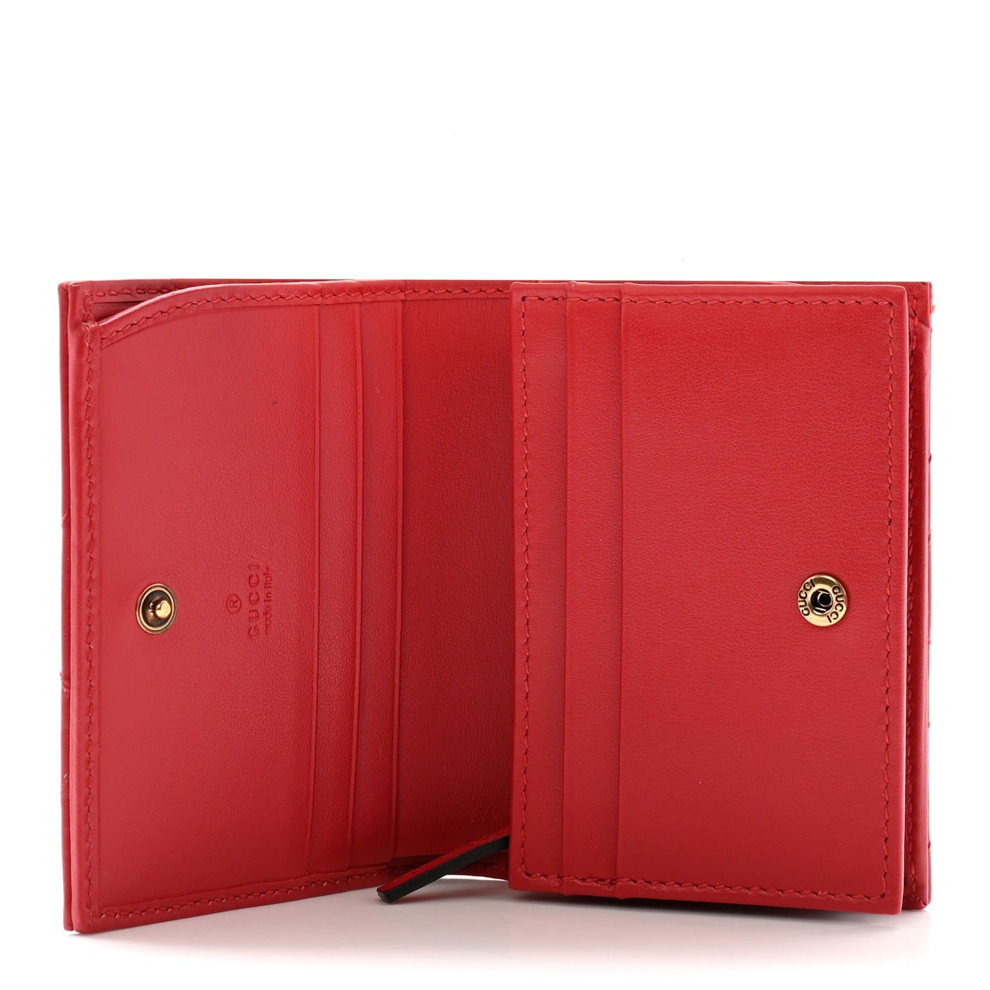 Calfskin Matelasse GG Marmont Card Case Wallet Hibiscus Red