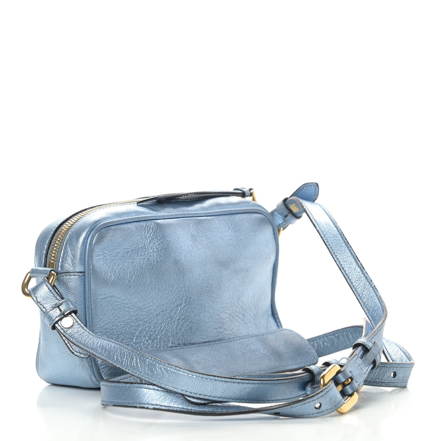 Prada Metallic Vitello Daino Camera Crossbody Bag Light Blue 3 of 12