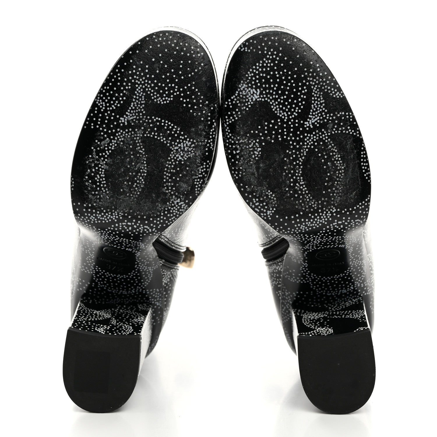 Chanel Calfskin Camellia Printed Ankle Boots 37.5 Black White 5 of 9