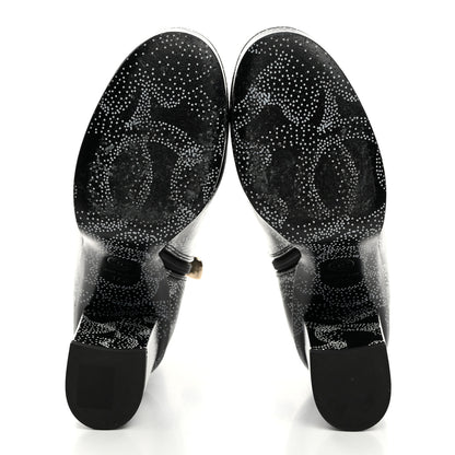 Chanel Calfskin Camellia Printed Ankle Boots 37.5 Black White 5 of 9