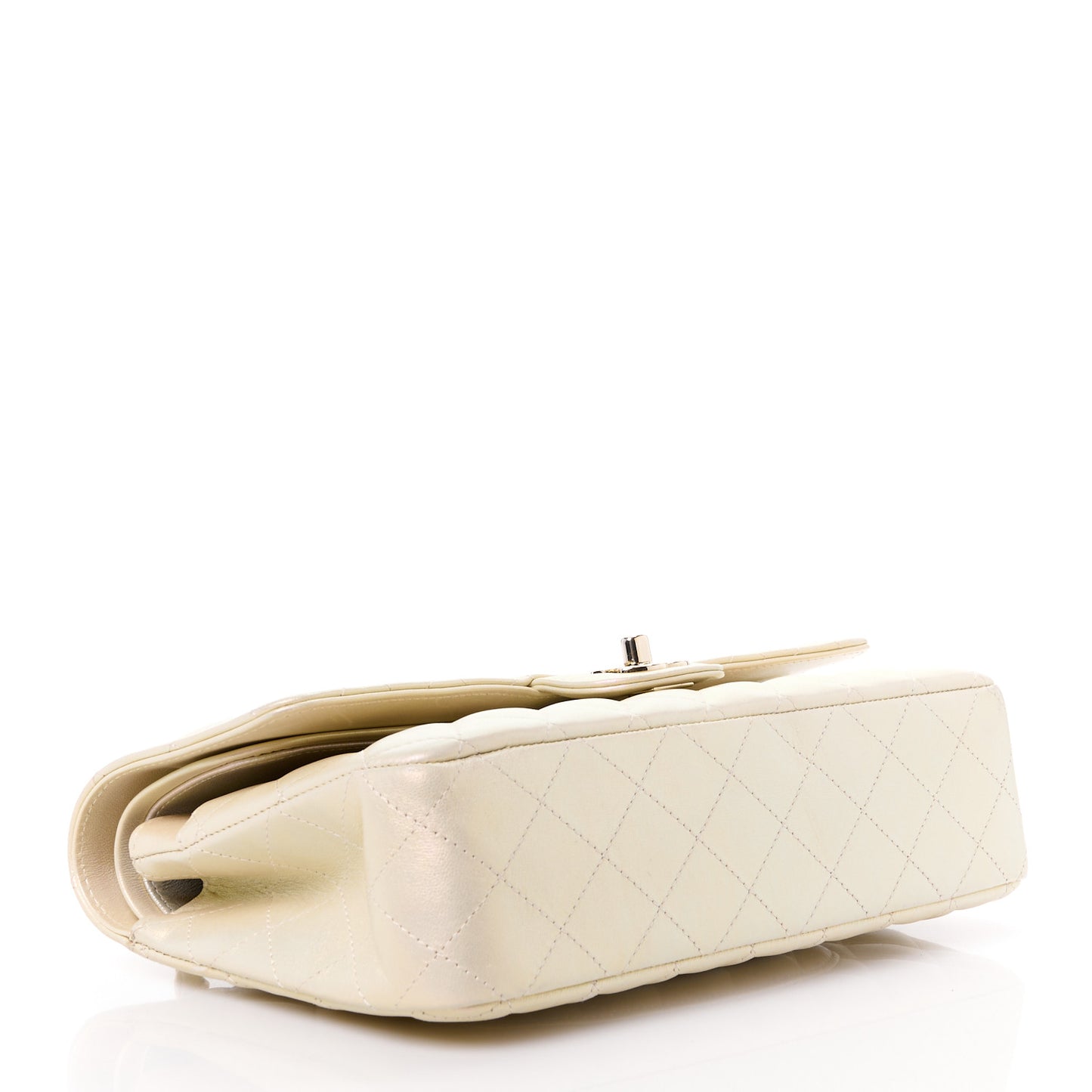 Iridescent Lambskin Quilted Medium Double Flap Ivory