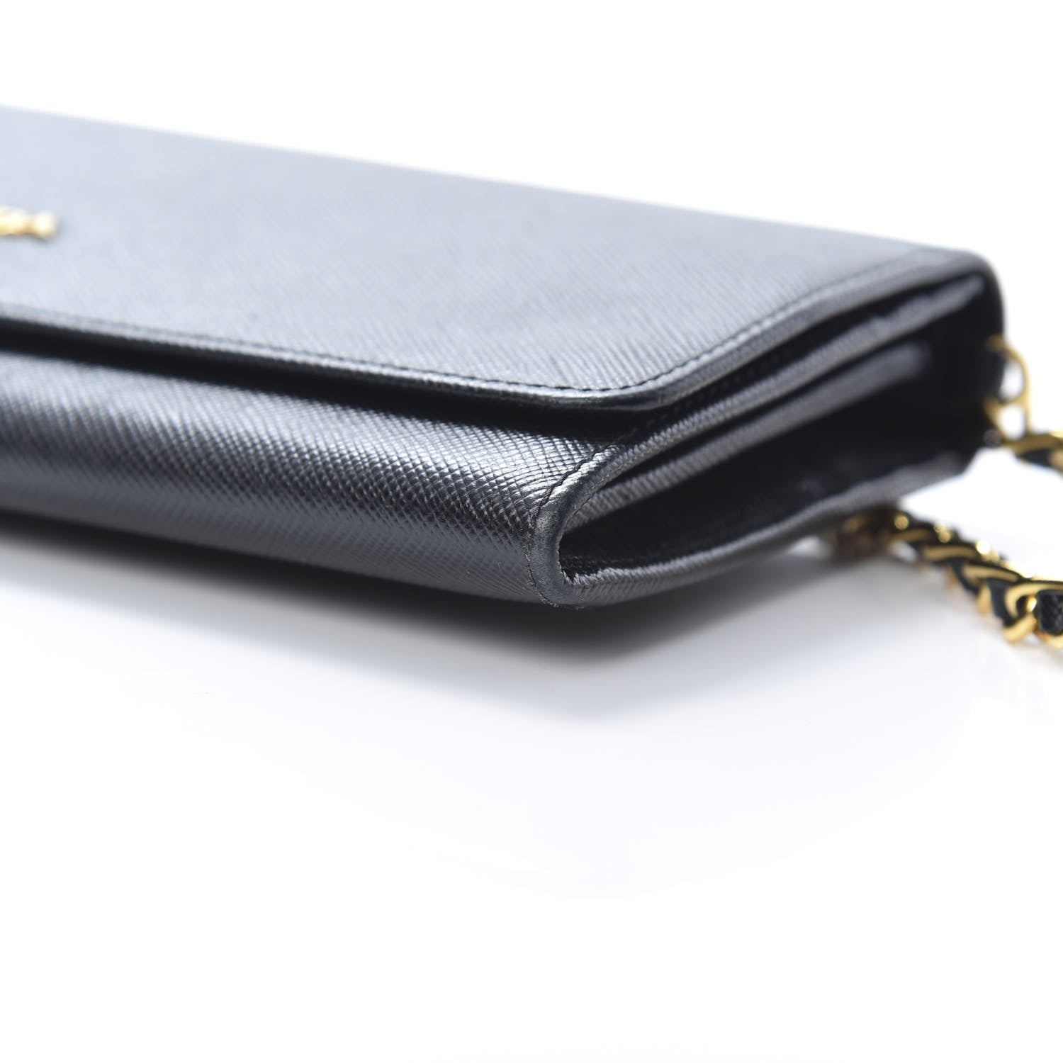 Prada Saffiano Metal Oro Chain Wallet Black 11 of 12