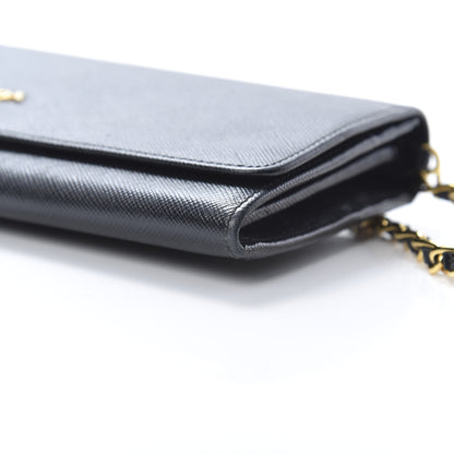 Prada Saffiano Metal Oro Chain Wallet Black 11 of 12